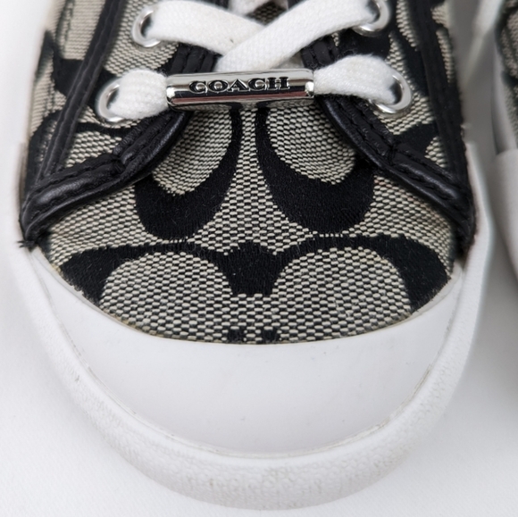 Coach Francesca Monogram Sneakers Lace Up Low Top Fabric & Leather Trim Gray 6.5 - Picture 5 of 13